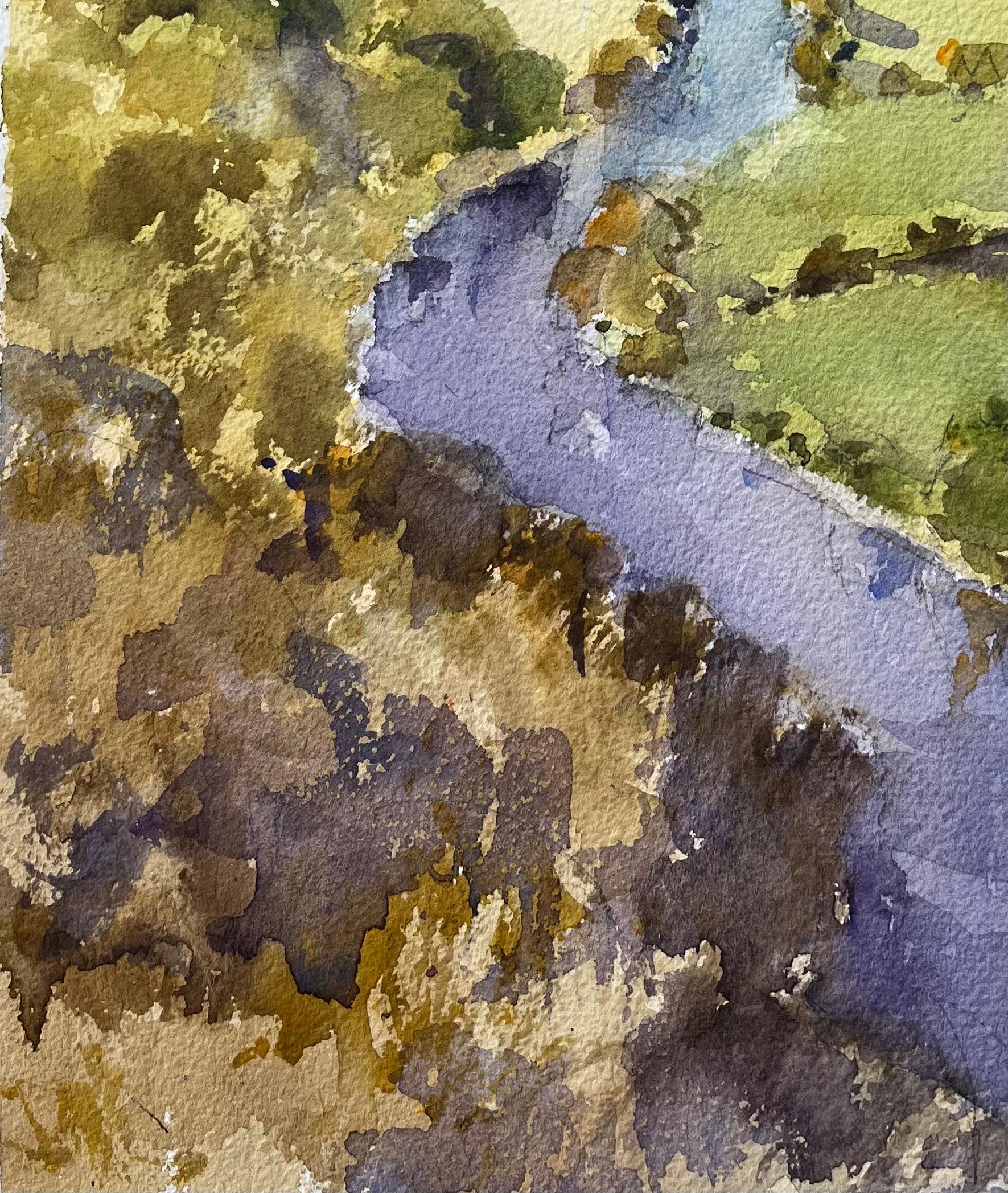 British Impressionist Watercolor of River Winding Through Rolling Hills For Sale 1