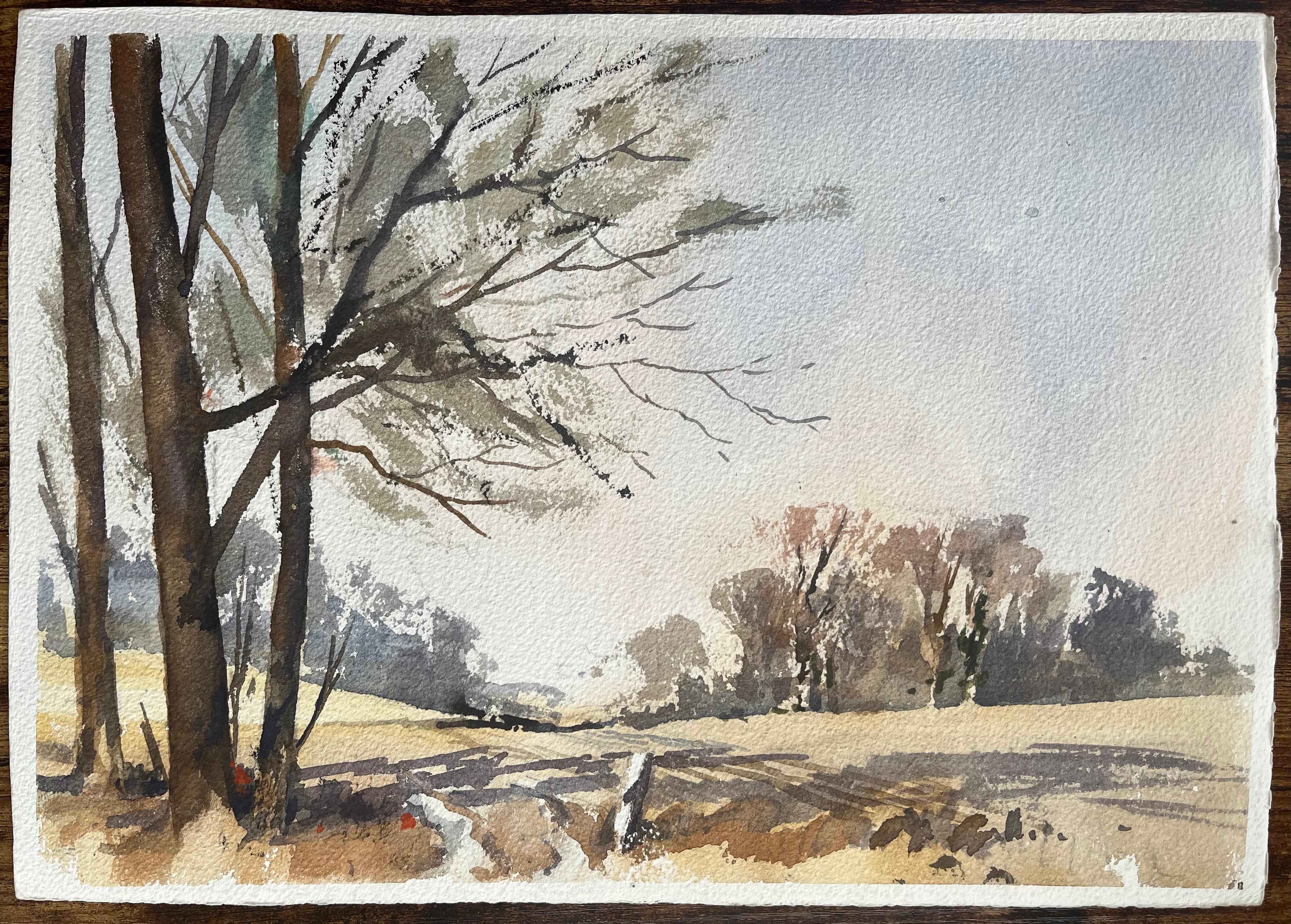 British Impressionist Watercolor of Riverside Buildings, a Church and Bridge For Sale 2