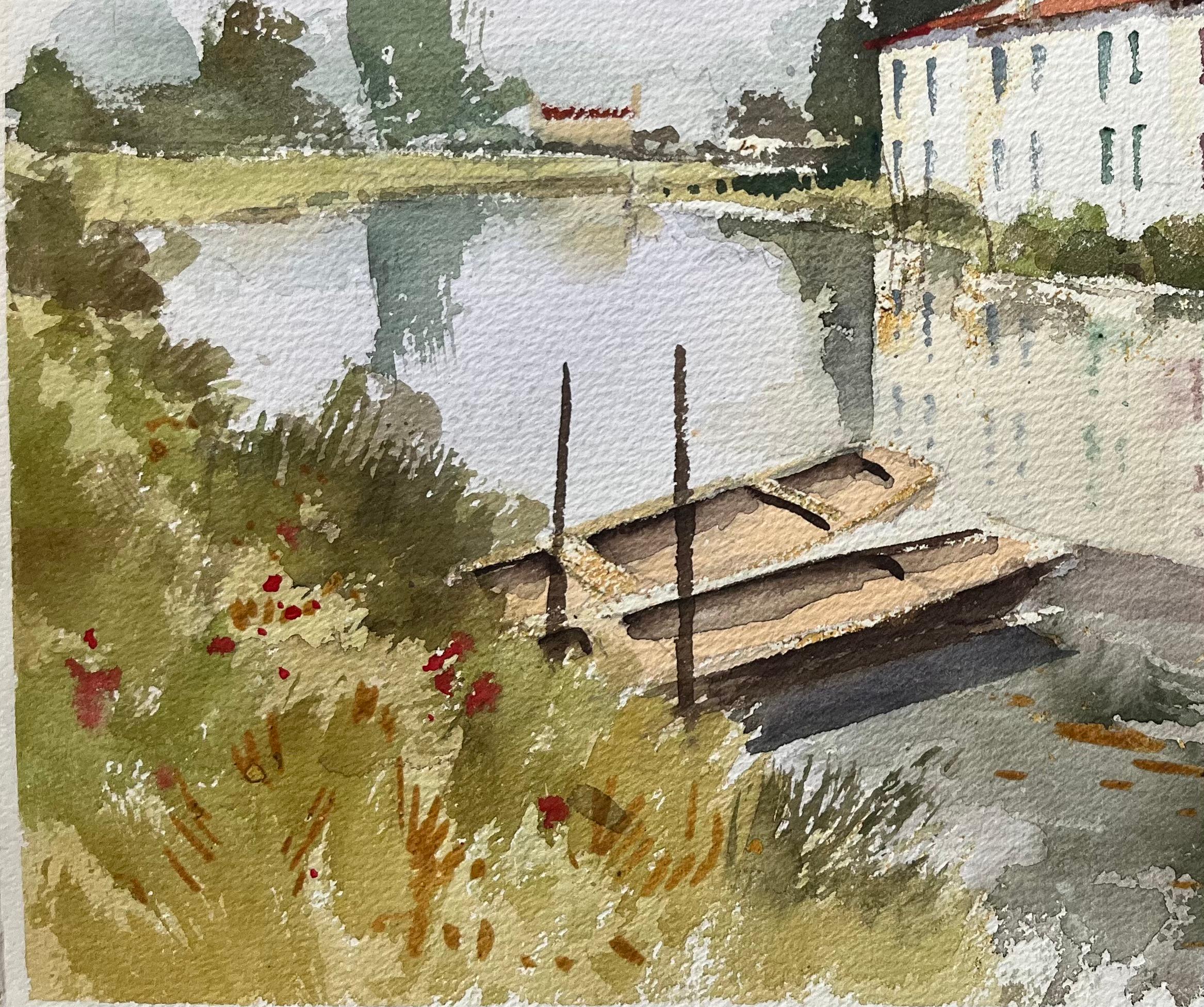 Britisches impressionistisches Aquarell von Flussufern und Booten auf der Bankside, British Impressionismus im Angebot 1