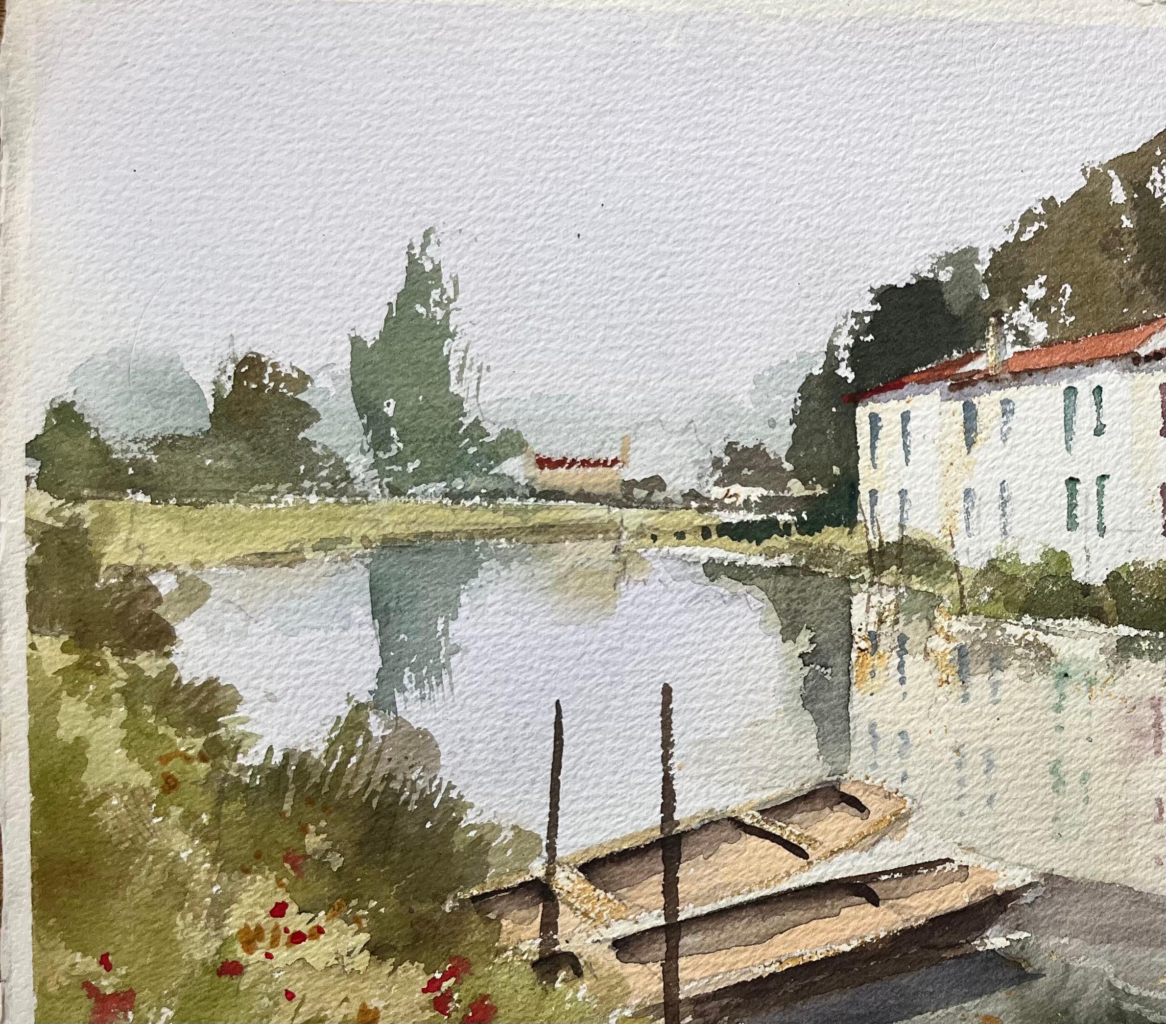 Britisches impressionistisches Aquarell von Flussufern und Booten auf der Bankside, British Impressionismus im Angebot 2