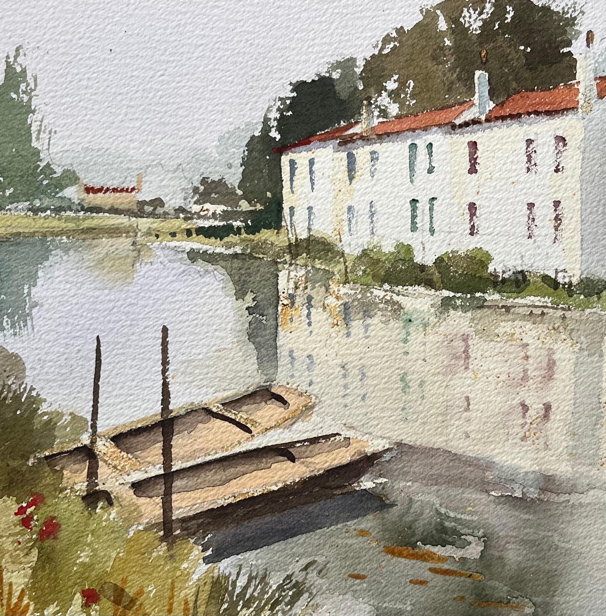 Britisches impressionistisches Aquarell von Flussufern und Booten auf der Bankside, British Impressionismus im Angebot 3