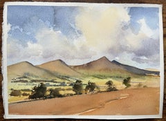 Britischer Impressionist Aquarell von Rolling Hills und Open Sky Landschaft