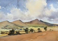 Aquarelle impressionniste britannique représentant des collines et un paysage d'Open Sky