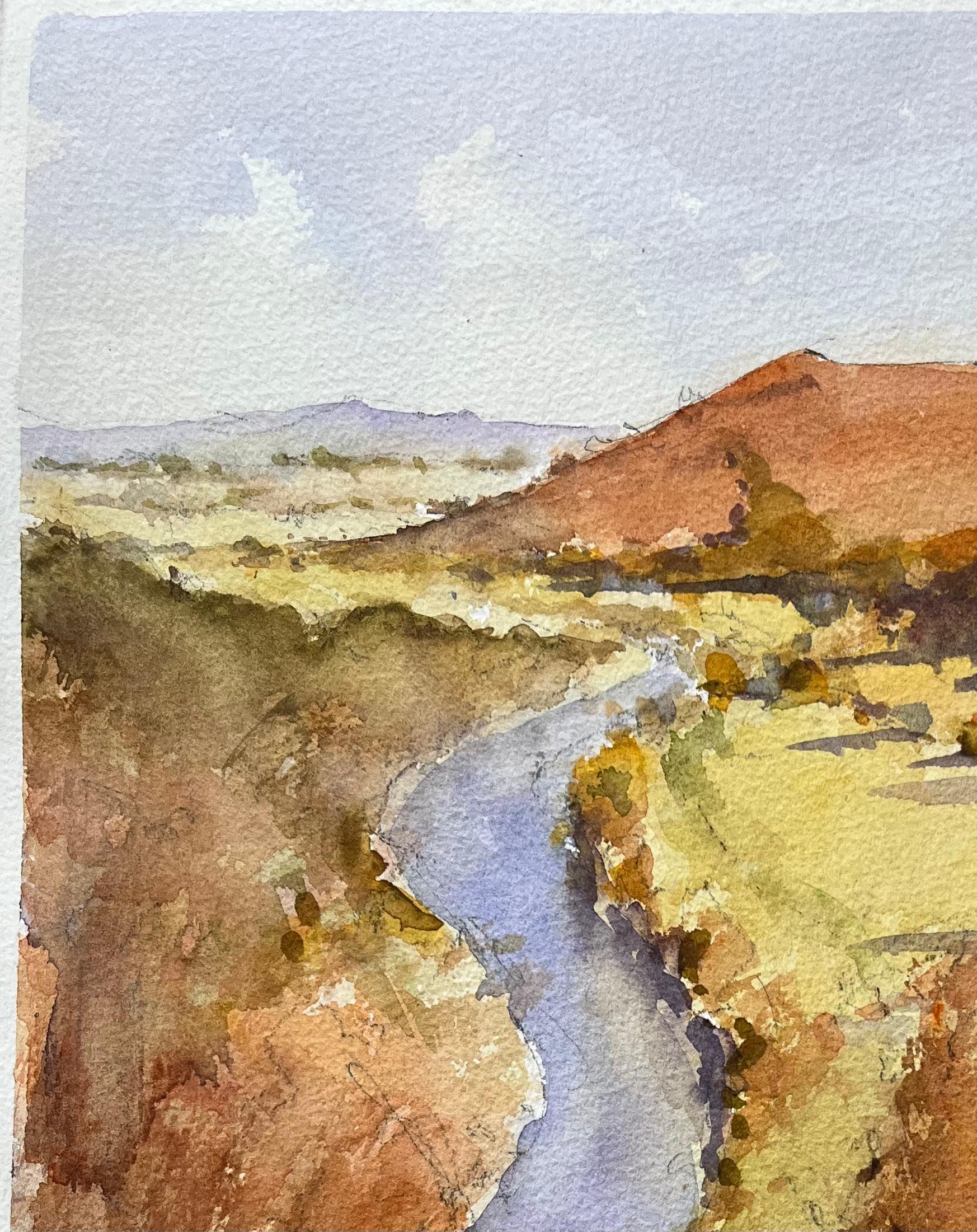 Aquarelle impressionniste britannique des Rolling Hills et de la vallée de la rivière à l'automne - Impressionnisme Painting par Anthony Avery