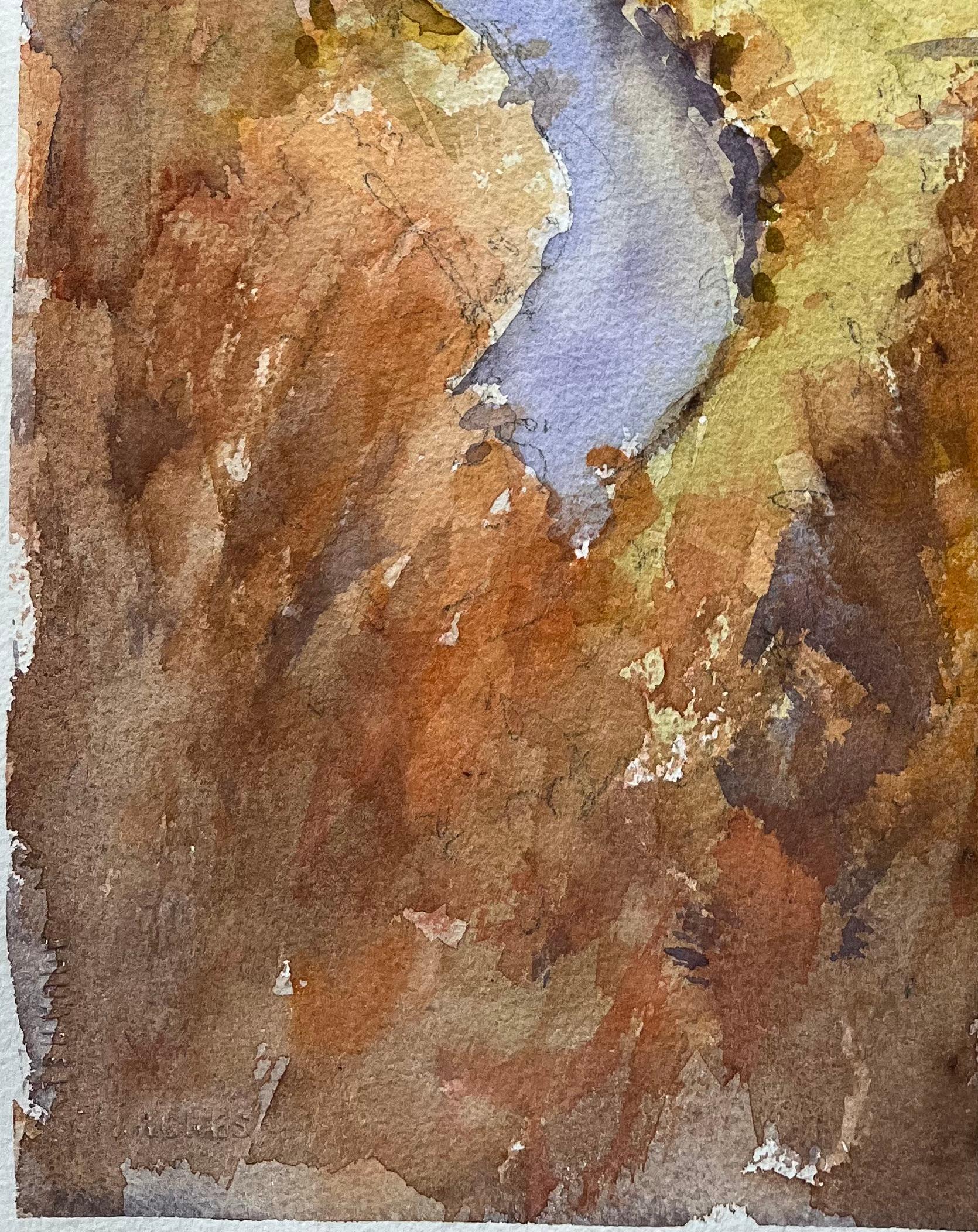 Titre : Aquarelle impressionniste britannique représentant des collines et la vallée d'une rivière en automne
Par Anthony Avery (britannique 1946-2023)
Aquarelle originale sur papier d'artiste, non encadrée
Signé : Oui
Dimensions : 15.25 x 11.5