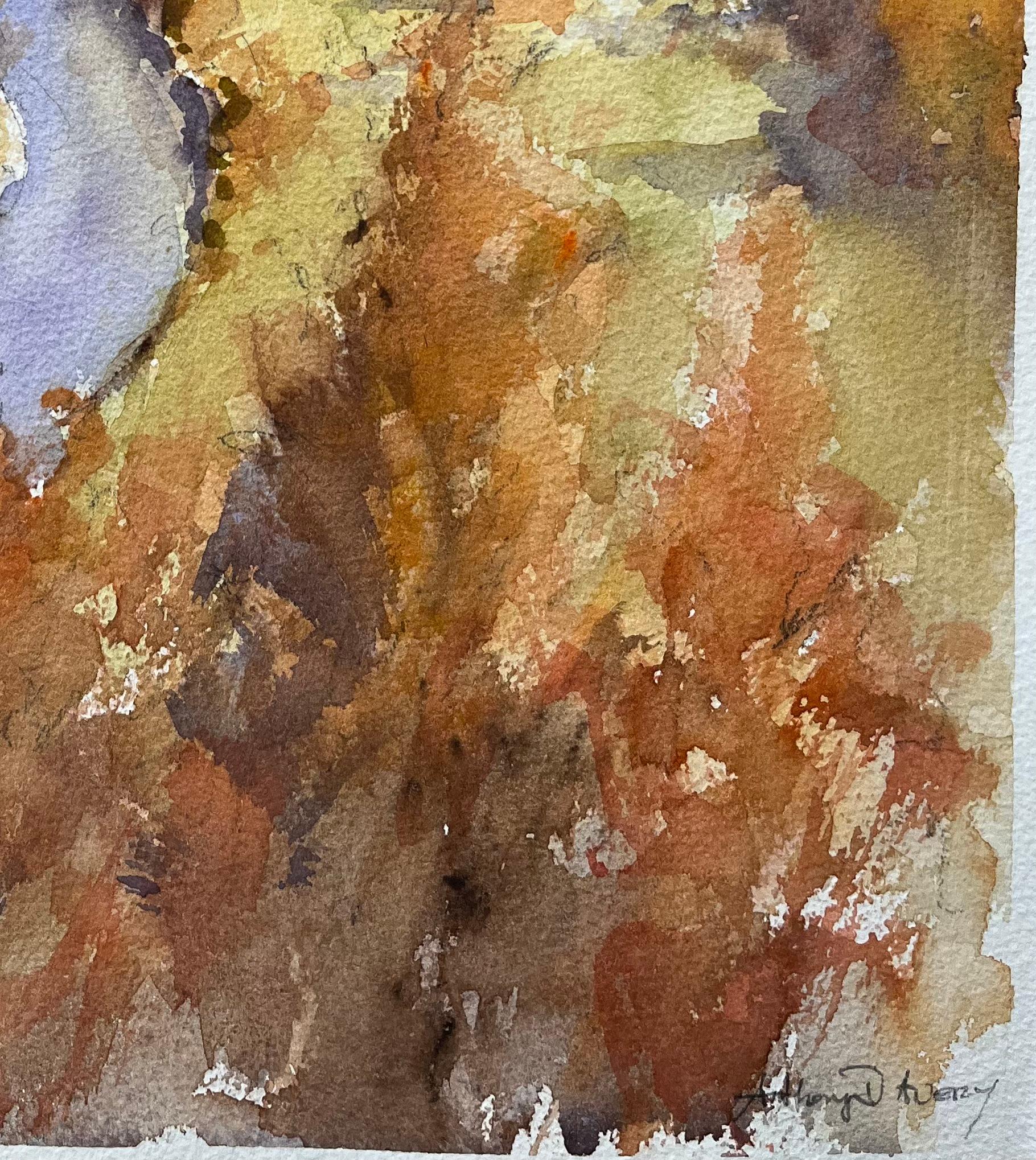 Aquarelle impressionniste britannique des Rolling Hills et de la vallée de la rivière à l'automne en vente 1