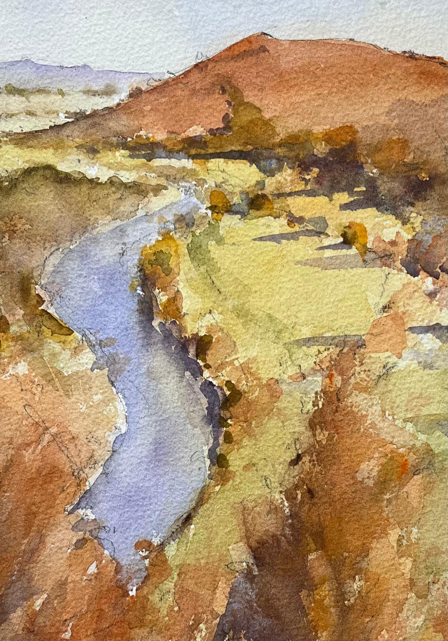 Aquarelle impressionniste britannique des Rolling Hills et de la vallée de la rivière à l'automne en vente 2