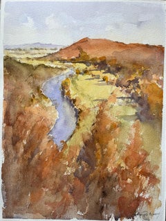 Acquerello impressionista britannico di Roll & Hill e la valle del fiume in autunno