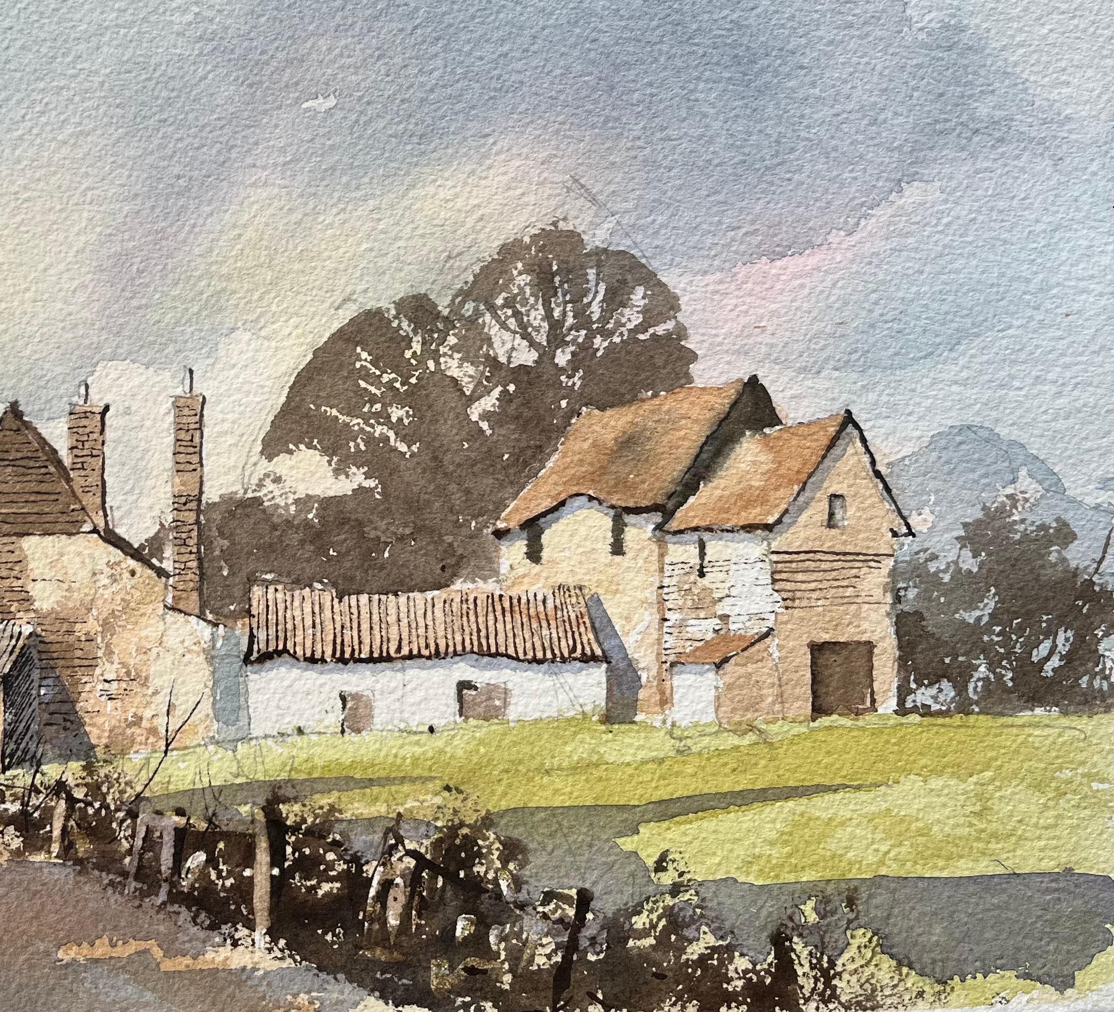 Britischer Impressionist Aquarell von ländlichen Gehöft in weichen Morgenlicht (Impressionismus), Painting, von Anthony Avery