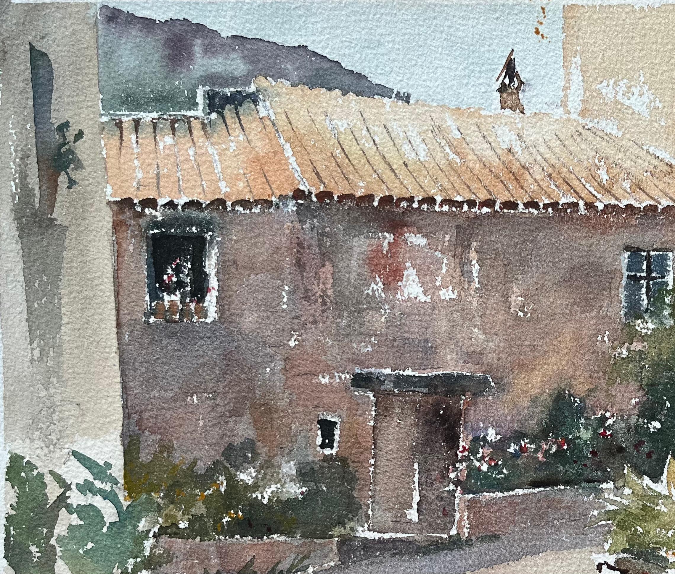 Britischer Impressionist Aquarell von rustikalen Innenhof in Tossa de Mar im Angebot 1