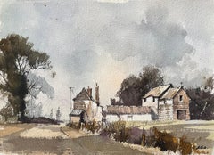 Britischer Impressionist Aquarell von rustikalen Bauernhaus und Nebengebäuden in Land