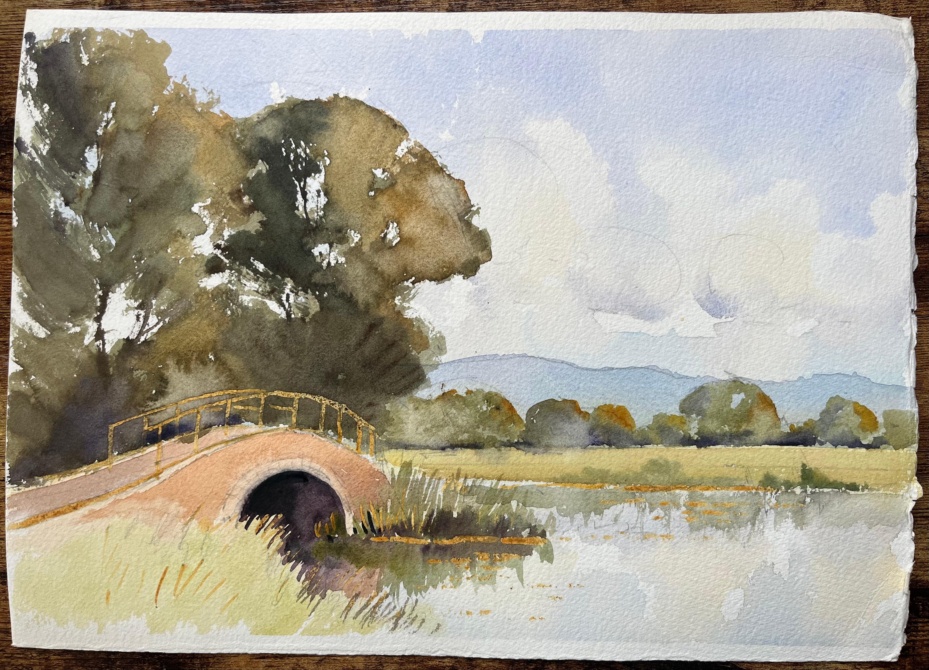 British Impressionist Watercolor of Sailing Barge with Figured and Clouded Sky For Sale 3