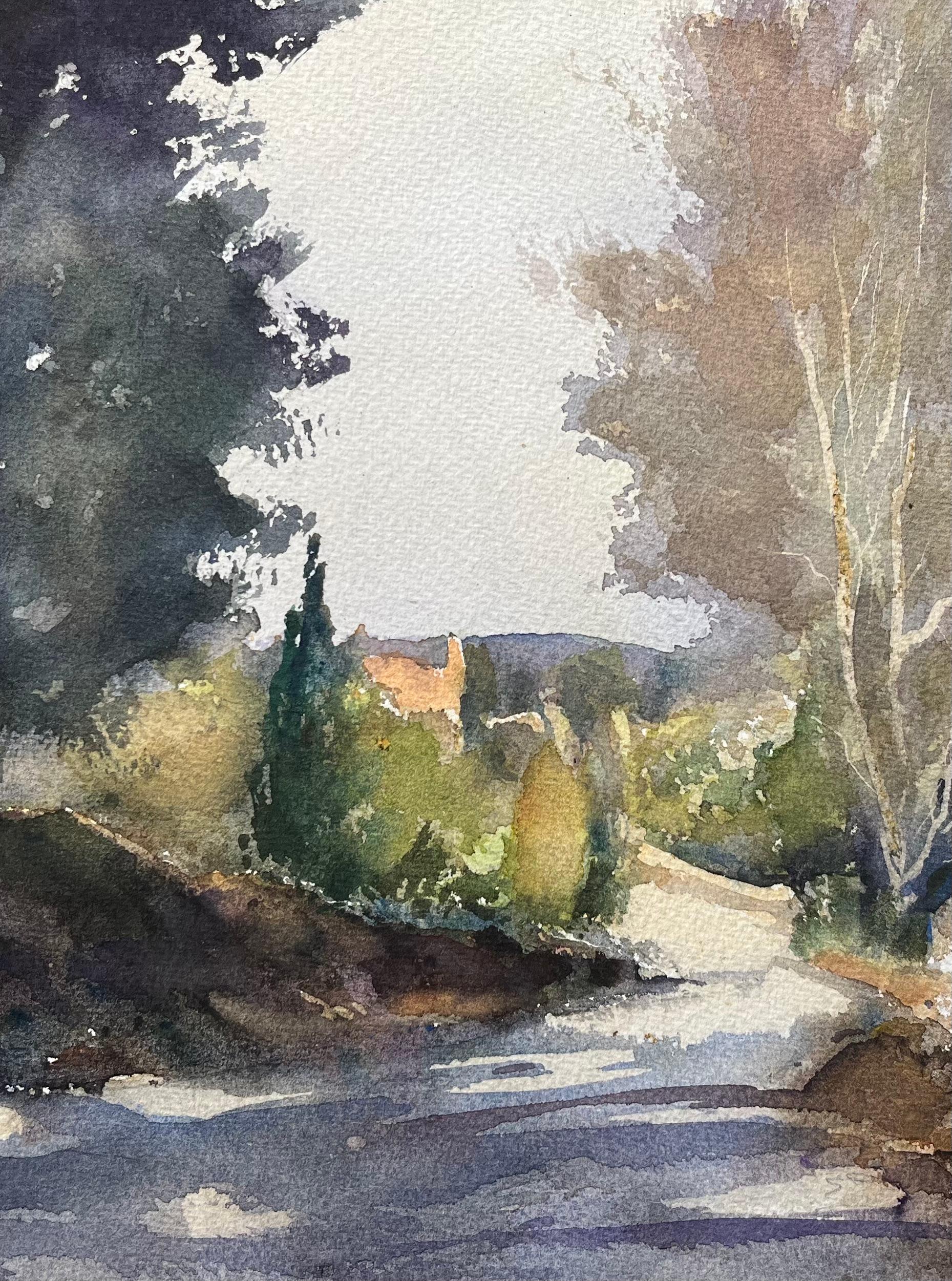 British Impressionist Watercolor of Shaded Woodland Path with Sunlit Openings For Sale 1