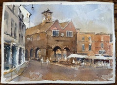 British Impressionist Watercolor of Square with Historic Architecture