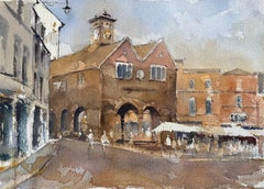 British Impressionist Watercolor of Square with Historic Architecture