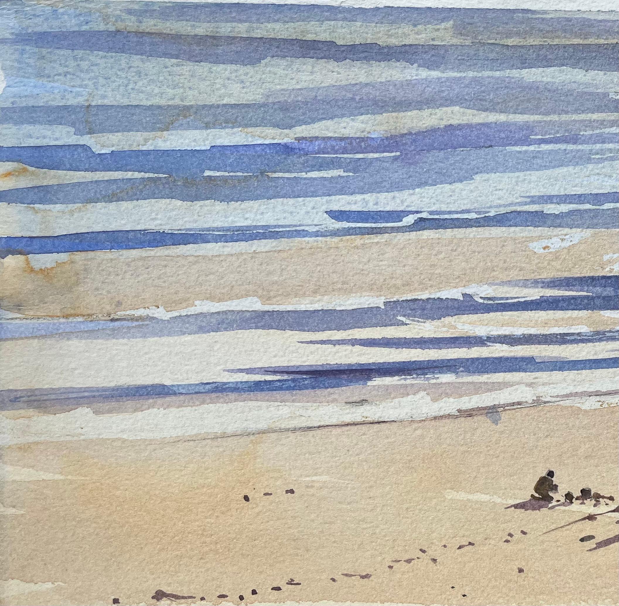 Título: Acuarela impresionista británica de escena de playa iluminada por el sol con figuras
Por Anthony Avery (británico 1946-2023)
Acuarela original sobre papel de artista, sin enmarcar
Firmado: Sí
Dimensiones: 11,25 x 15 pulgadas (Alto x
