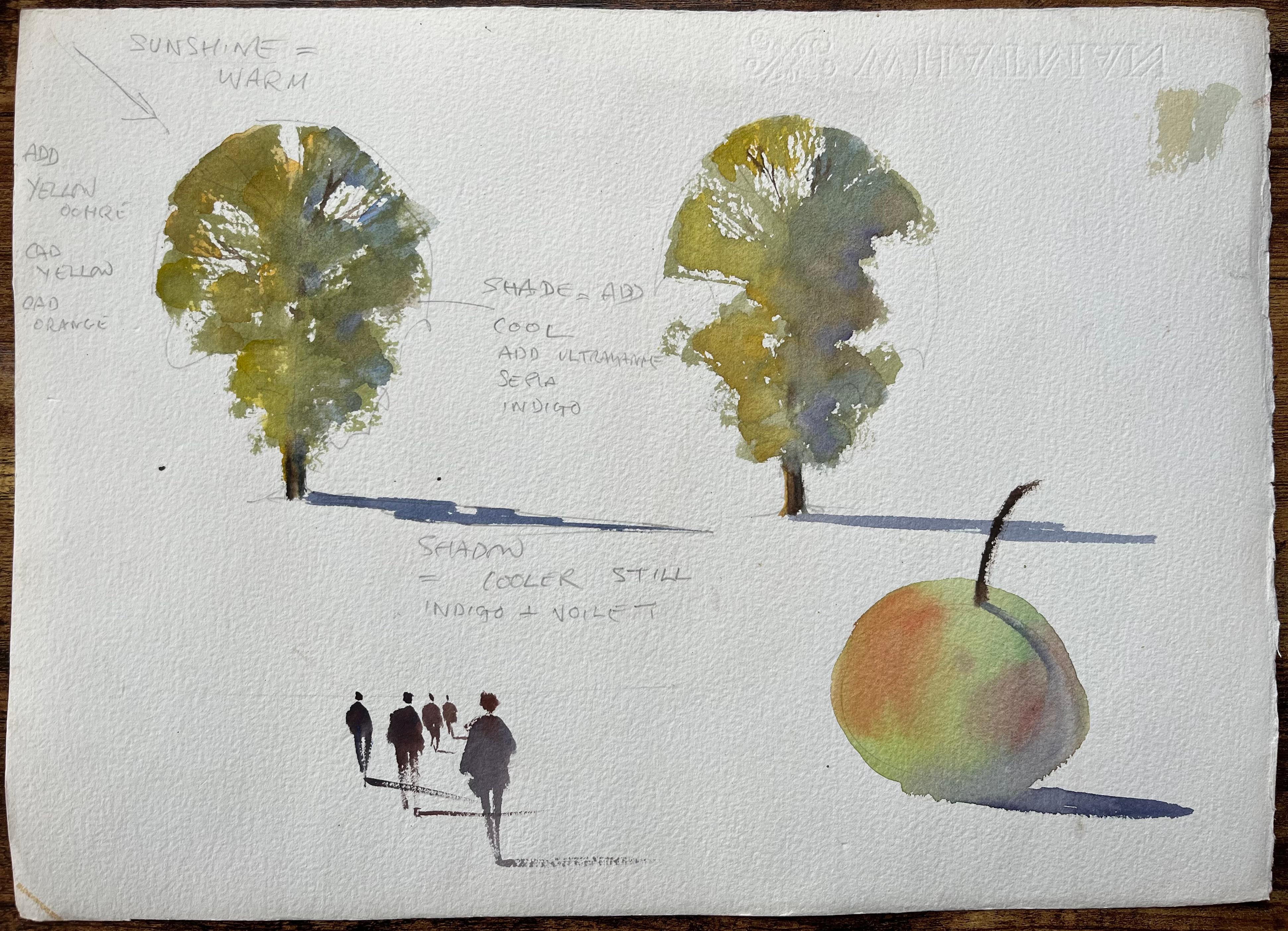 Aquarelle impressionniste britannique de Sunlit Country Lane en vente 2