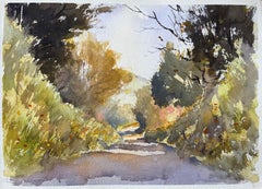 Britischer Impressionist Aquarell von Sunlit Country Lane's