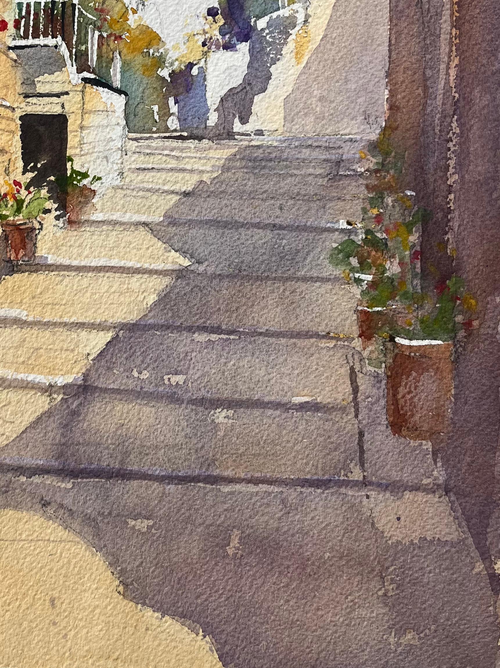 Título: Acuarela impresionista británica de callejón de piedra iluminado por el sol con cipreses
de Anthony Avery (británico 1946-2023)
Acuarela original sobre papel de artista, sin enmarcar
Dimensiones: 15 x 11,5 pulgadas (Alto x Ancho)
Estado:
