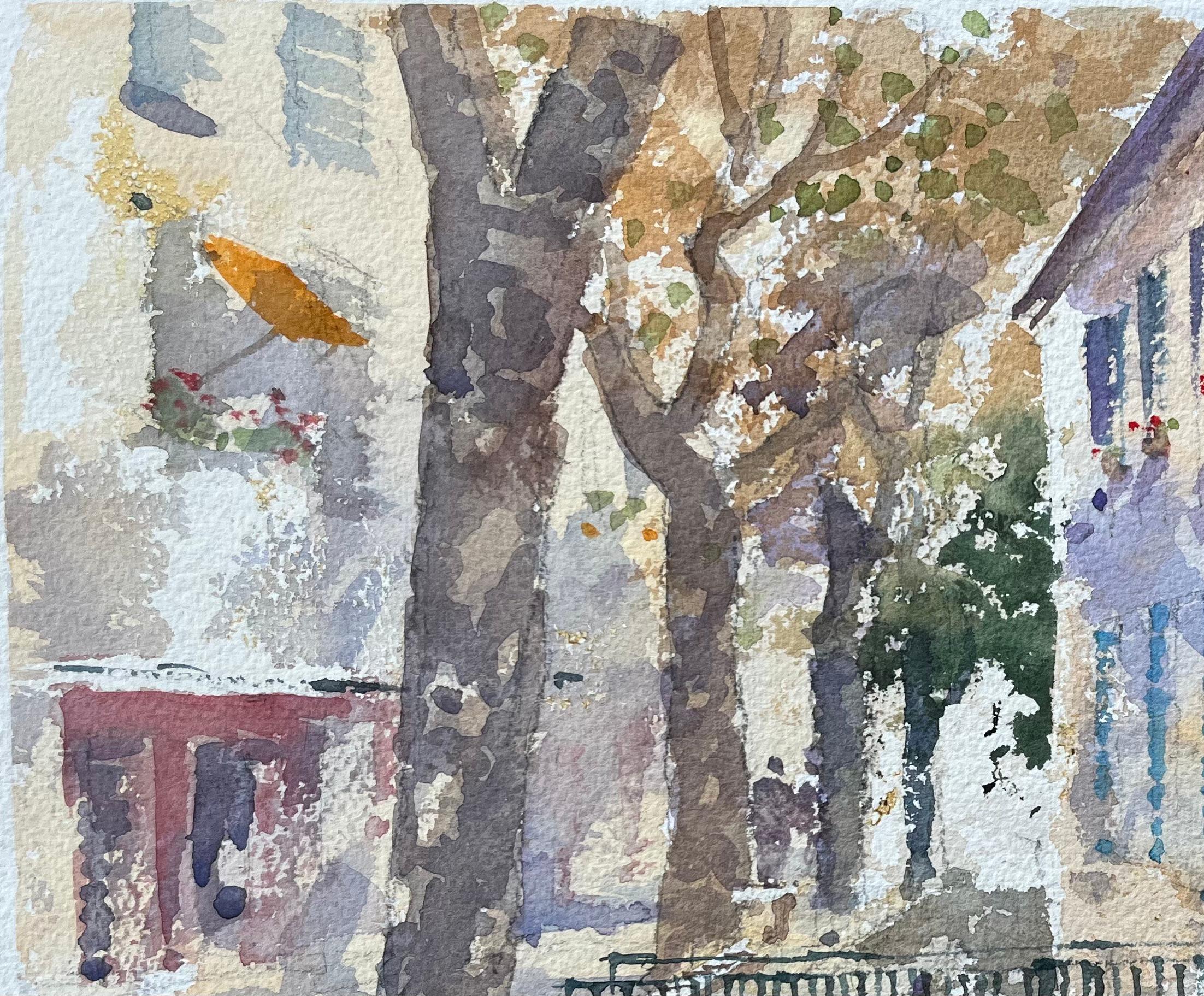 British Impressionist Watercolor of Sunlit Village Street with Bridge For Sale 2