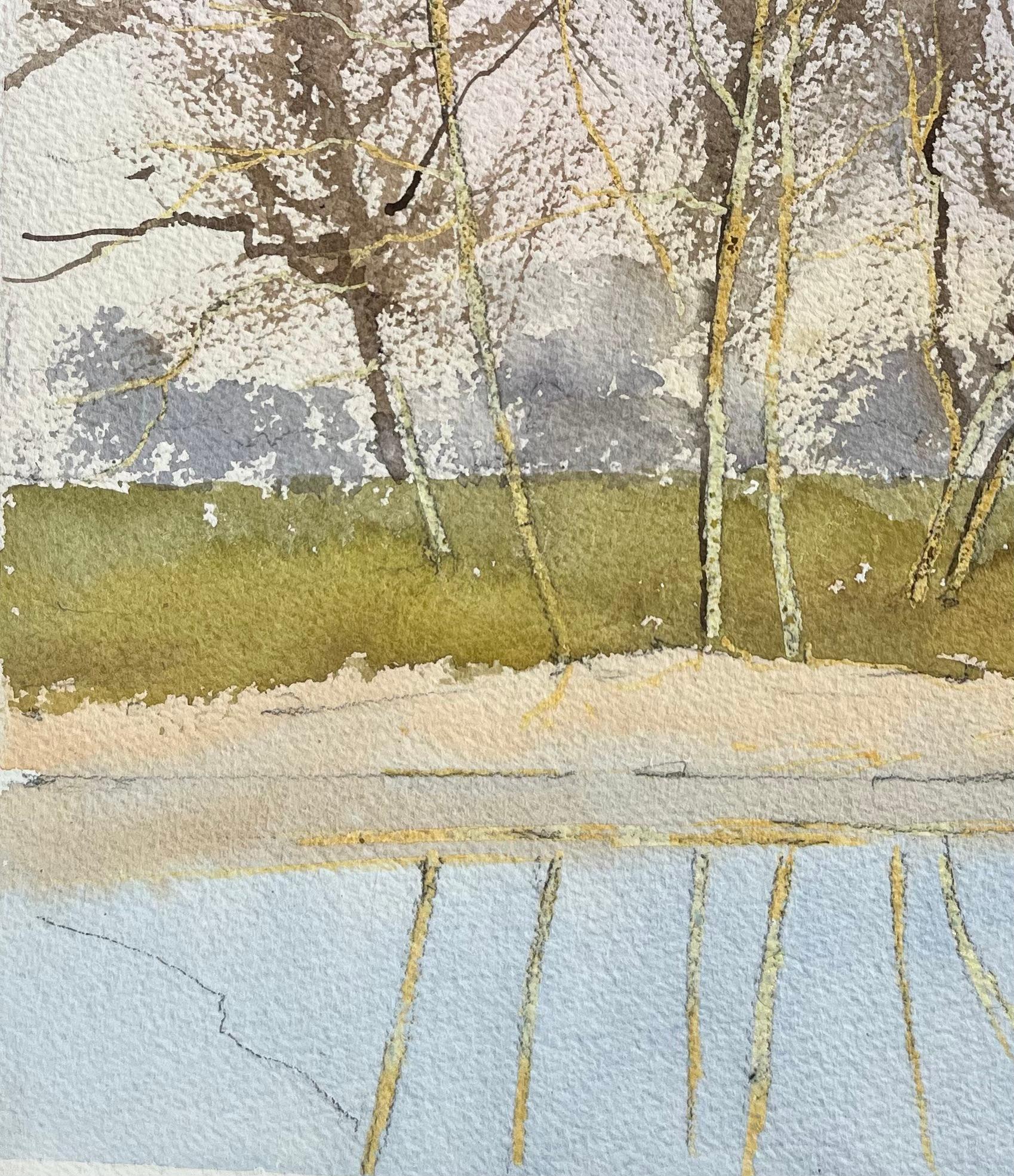 Britischer Impressionist Aquarell von Schwan gleitet durch den Fluss im Angebot 1