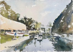 Aquarelle impressionniste britannique du canal Kontophossa, Corfu