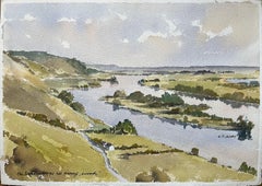 British Impressionist Watercolor of the Seine Valley at Les Andelys, Normandy
