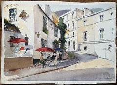 Britischer Impressionist Aquarell von The Unicorn Inn und Dorfszene