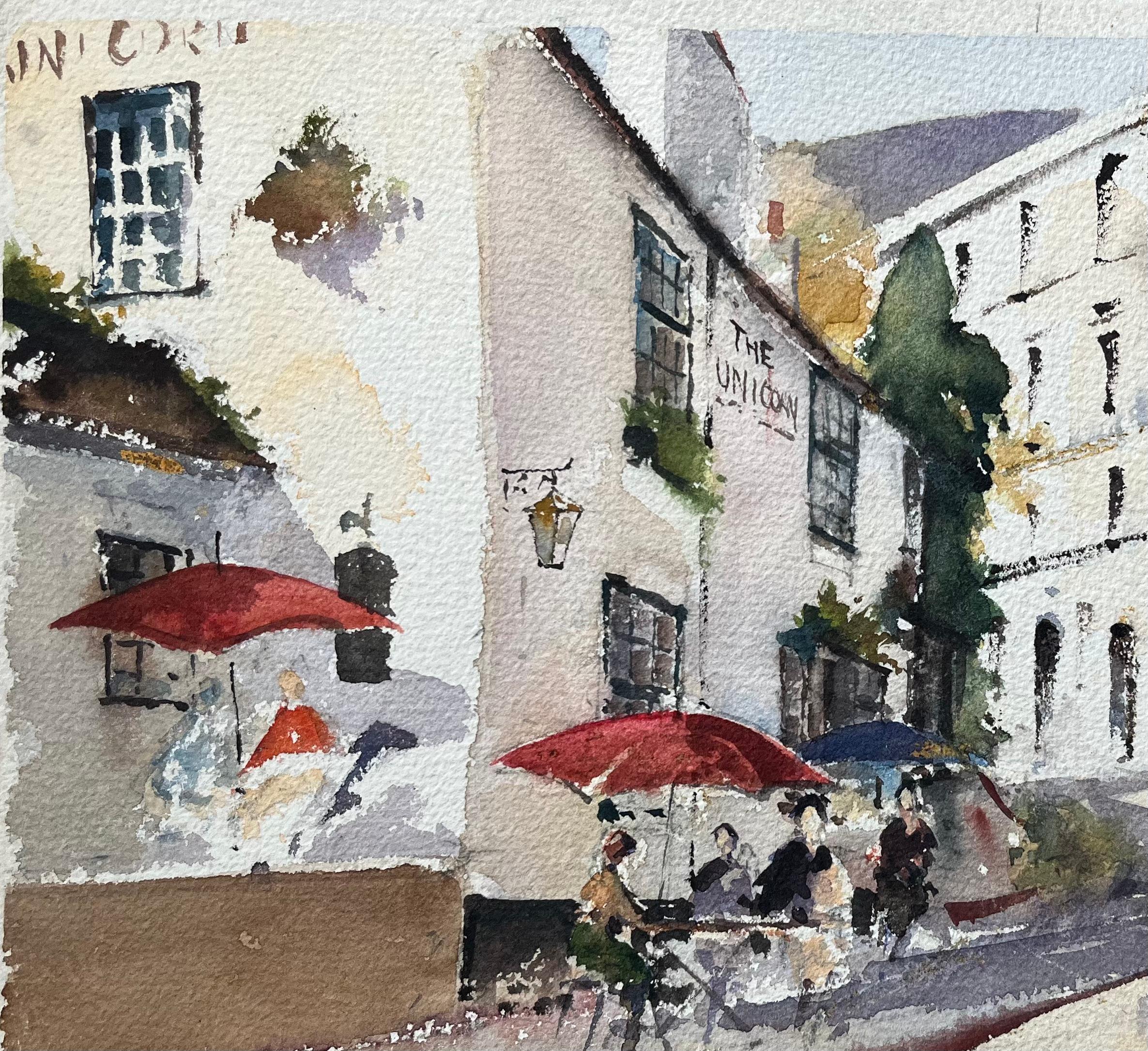 Titolo: Acquerello impressionista britannico di The Unicorn Inn e scena di villaggio
Di Anthony Avery (Regno Unito 1946-2023)
Acquerello originale su carta per artisti, senza cornice
Firmato: Yes One
Dimensioni: 11 x 15,5 pollici (altezza x