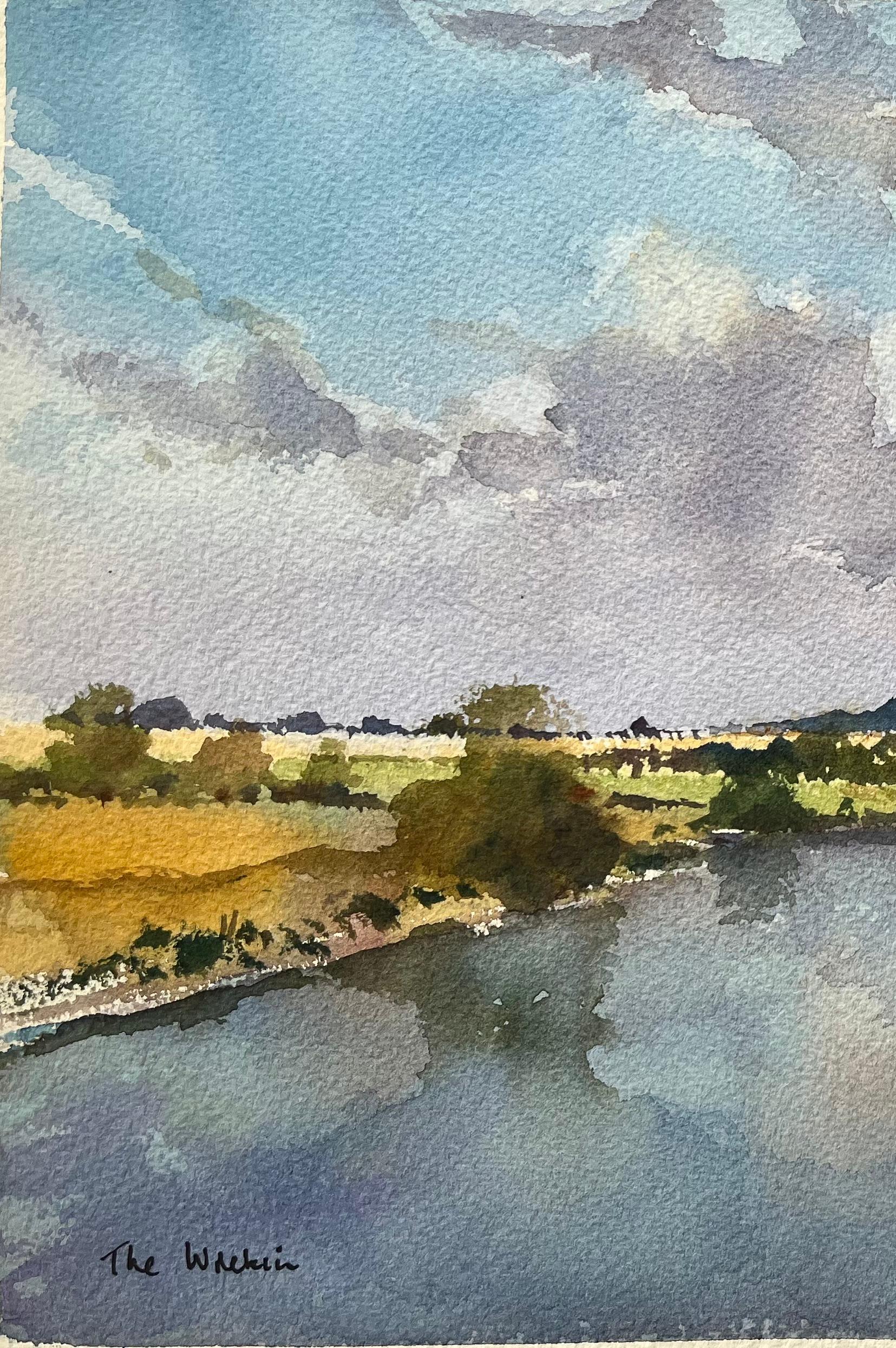 Britischer Impressionist Aquarell von The Wrekin und Flusslandschaft – Painting von Anthony Avery