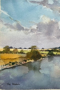 British Impressionist Watercolor of The Wrekin and River Landscape