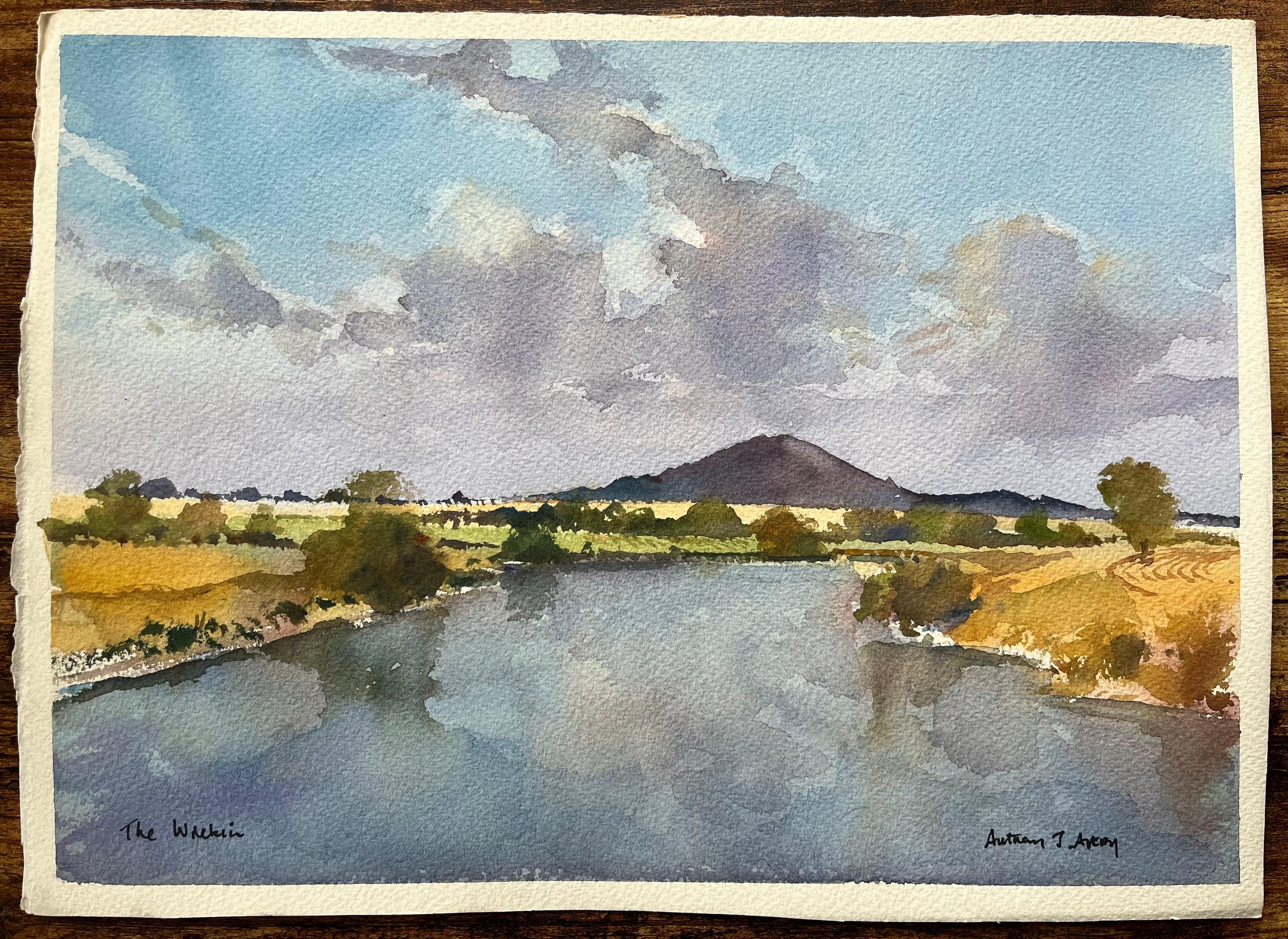 Britischer Impressionist Aquarell von The Wrekin und Flusslandschaft (Impressionismus), Painting, von Anthony Avery