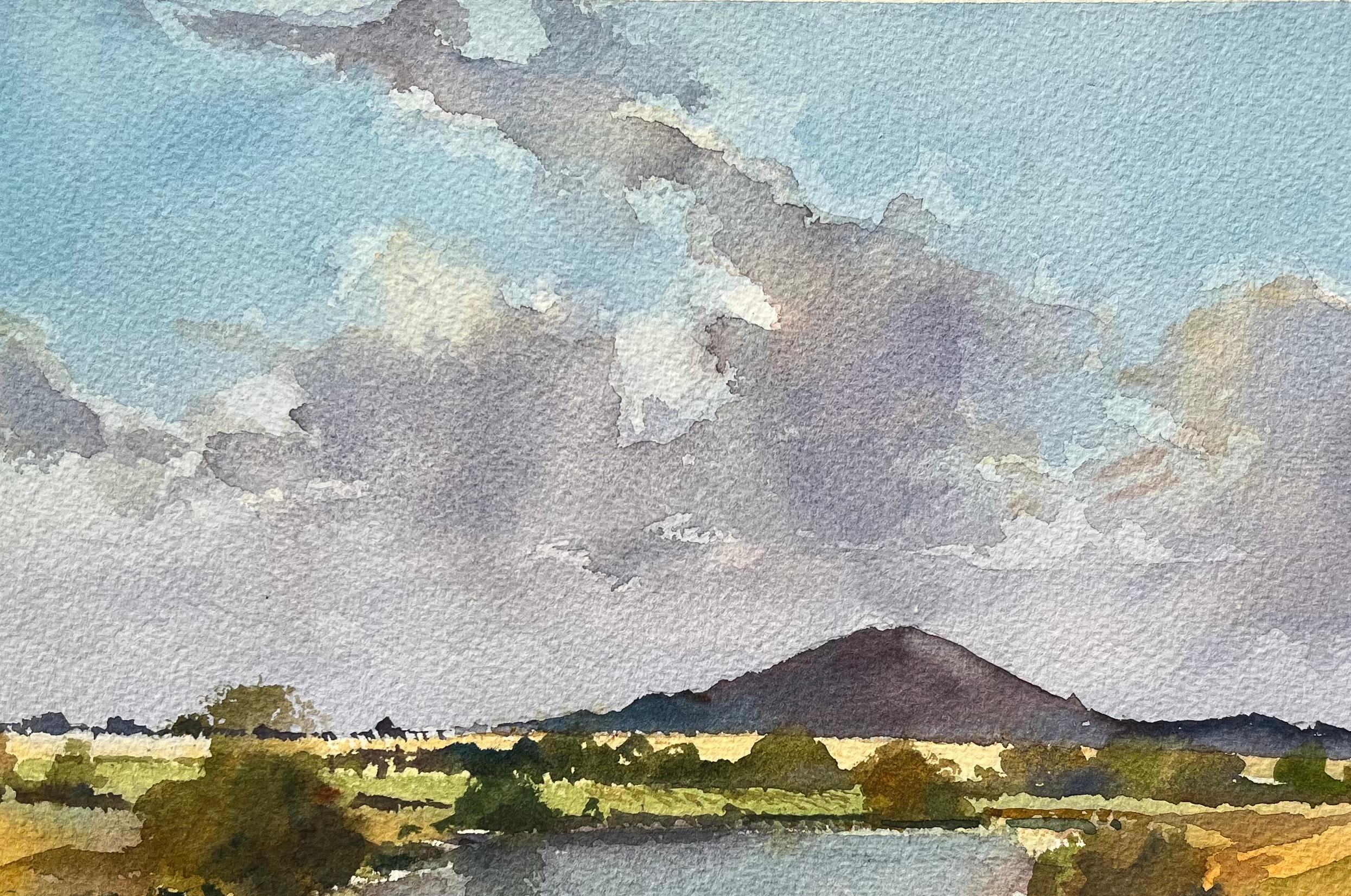 Britischer Impressionist Aquarell von The Wrekin und Flusslandschaft im Angebot 1
