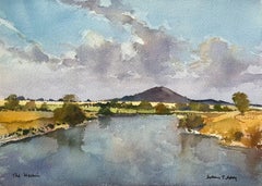 Britischer Impressionist Aquarell von The Wrekin und Flusslandschaft