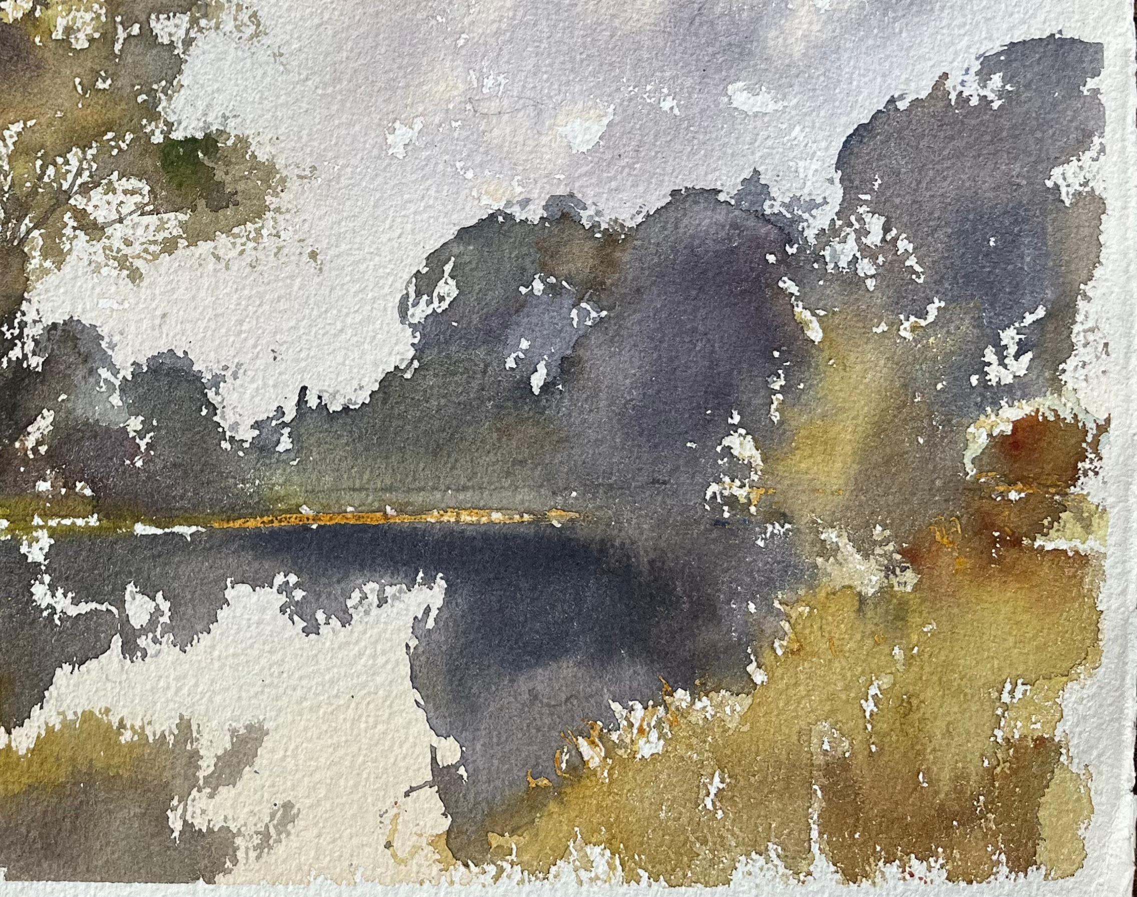 Britischer Impressionist Aquarell von Bäumen in einem stillen See reflektiert (Impressionismus), Painting, von Anthony Avery