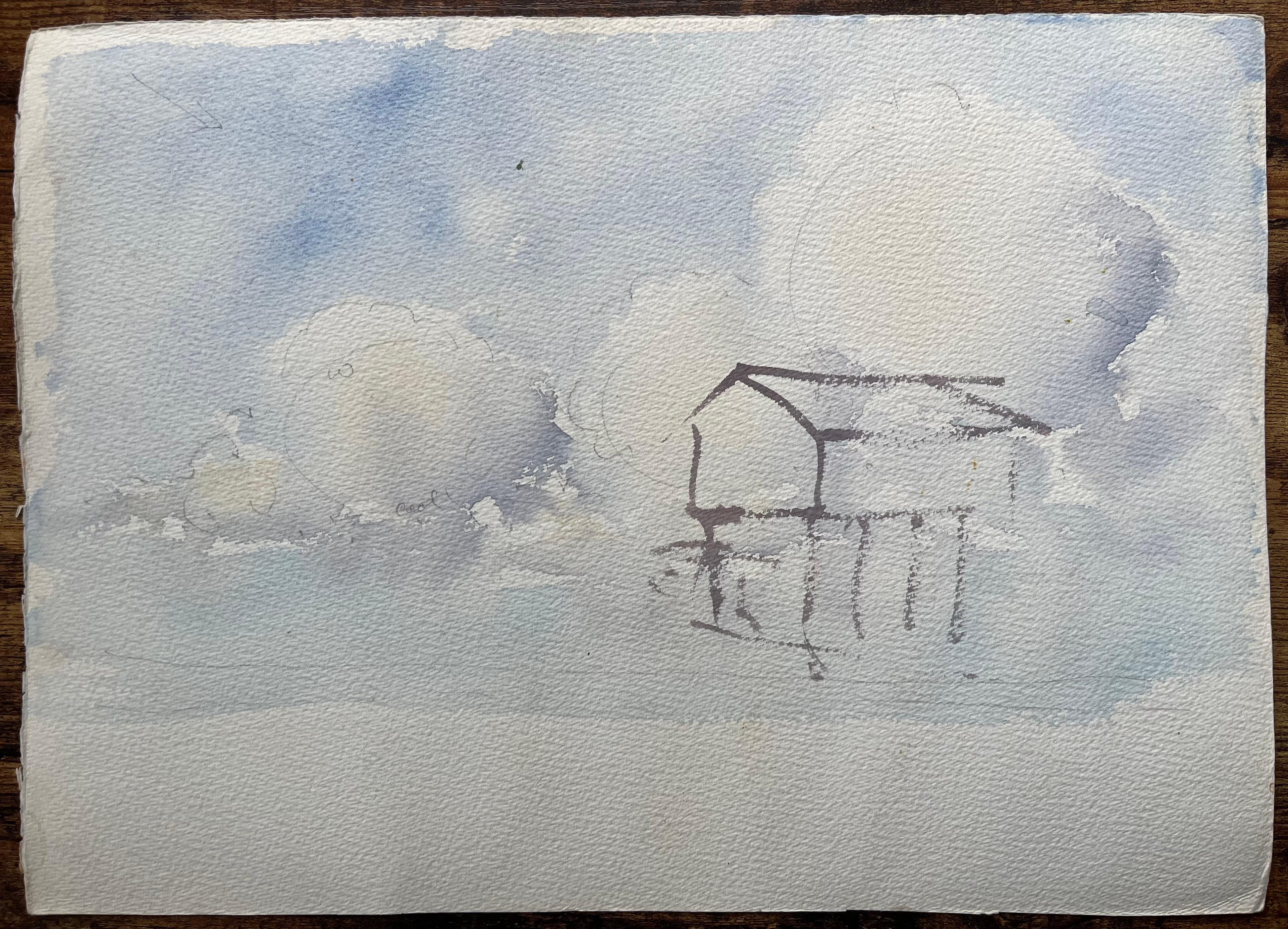 British Impressionist Watercolor of Two Figures Taking a Sunset Stroll For Sale 2