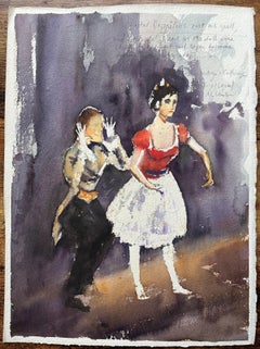 British Impressionist Watercolor of Two Performers in a Scene from Coppélia