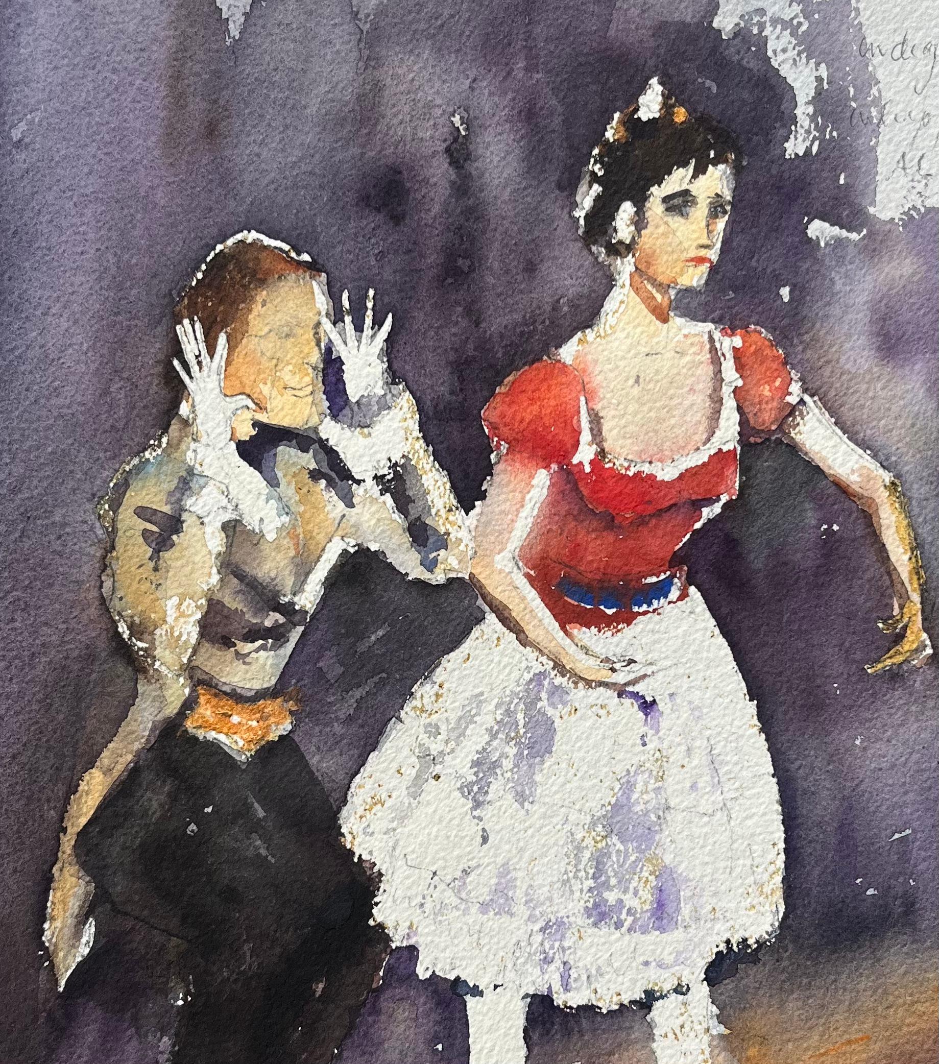 Aquarelle impressionniste britannique représentant deux artistes dans une scène de Coppélia - Gris Landscape Painting par Anthony Avery