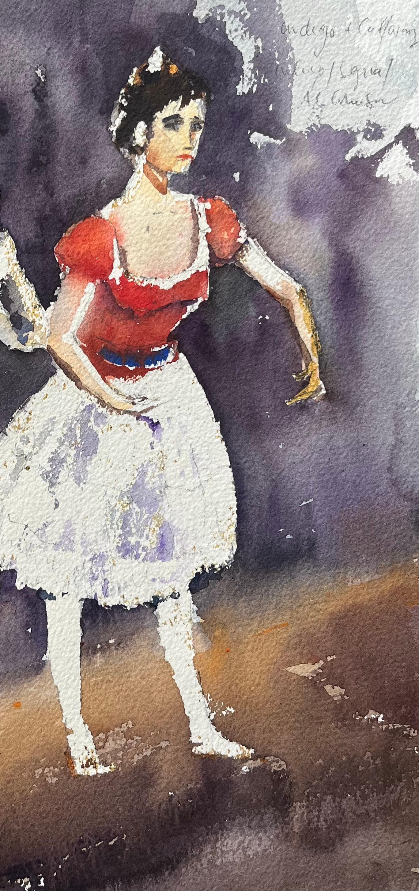Aquarelle impressionniste britannique représentant deux artistes dans une scène de Coppélia en vente 1