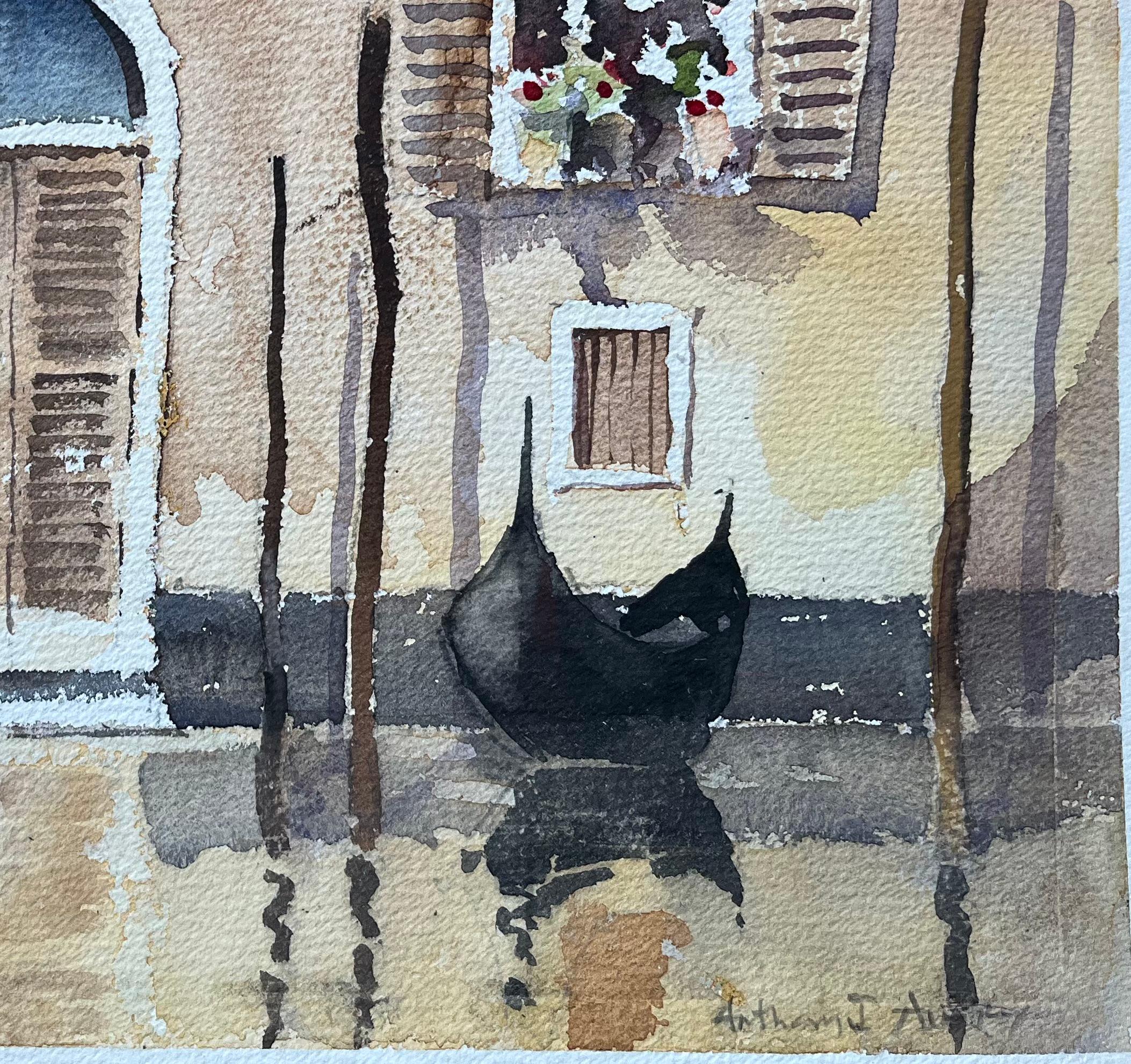 Acquerello impressionista britannico di gondole e riflessi veneziani - Painting Impressionismo di Anthony Avery