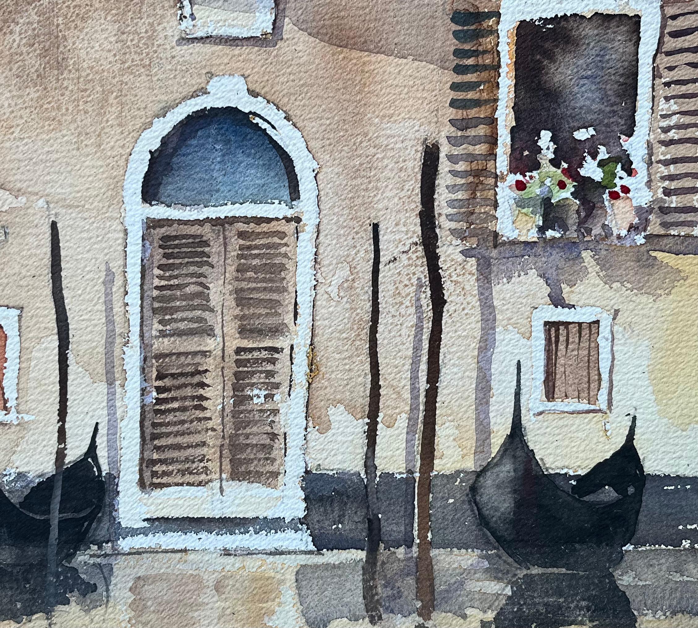 Acquerello impressionista britannico di gondole e riflessi veneziani in vendita 2