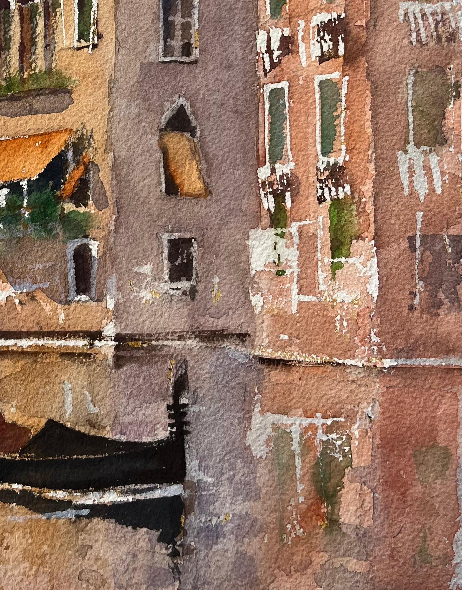British Impressionist Watercolor of Venetian Reflections with Gondola - Painting by Anthony Avery