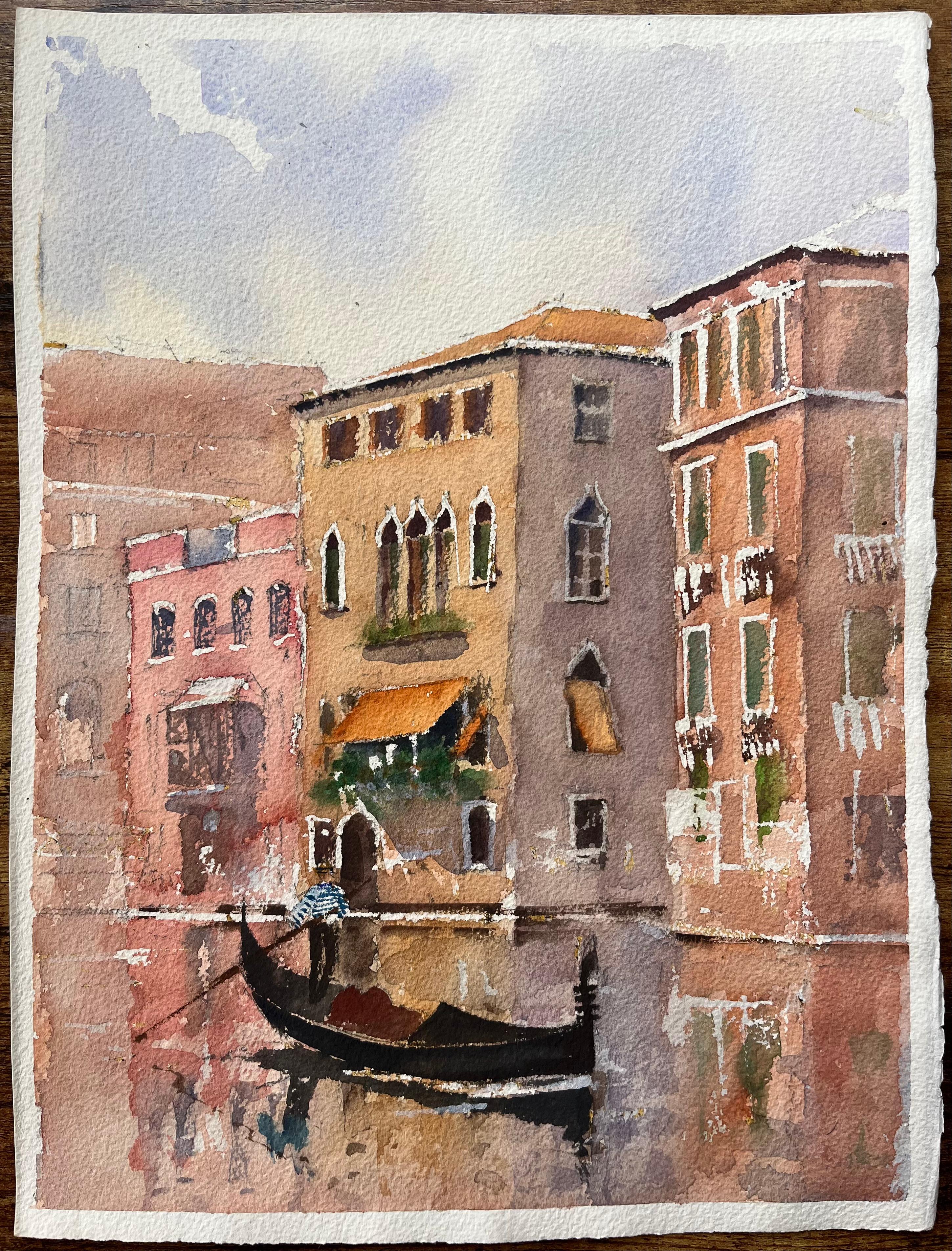 Title: British Impressionist Watercolor of Venetian Reflections with Gondola
by Anthony Avery (British 1946-2023)
Original watercolor on artists paper, unframed
Dimensions: 15 x 11.25 inches (Height x Width)
Condition: Good, with some minor signs of