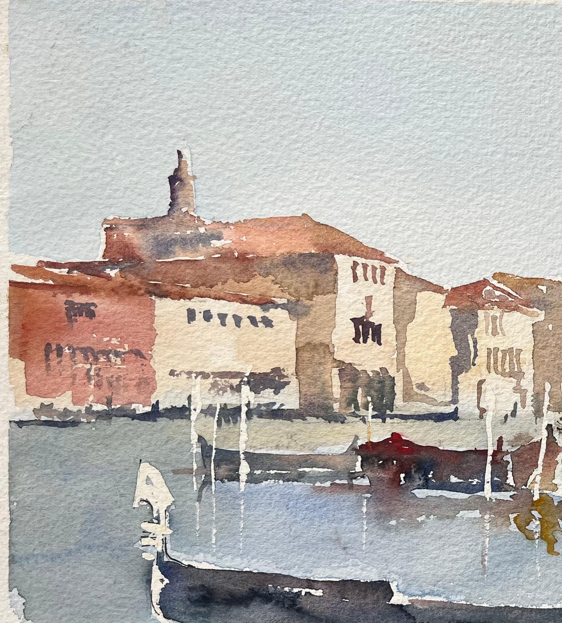 Acuarela impresionista británica de Mercado de pescado y escena de góndola en Venecia - Painting Impresionista de Anthony Avery