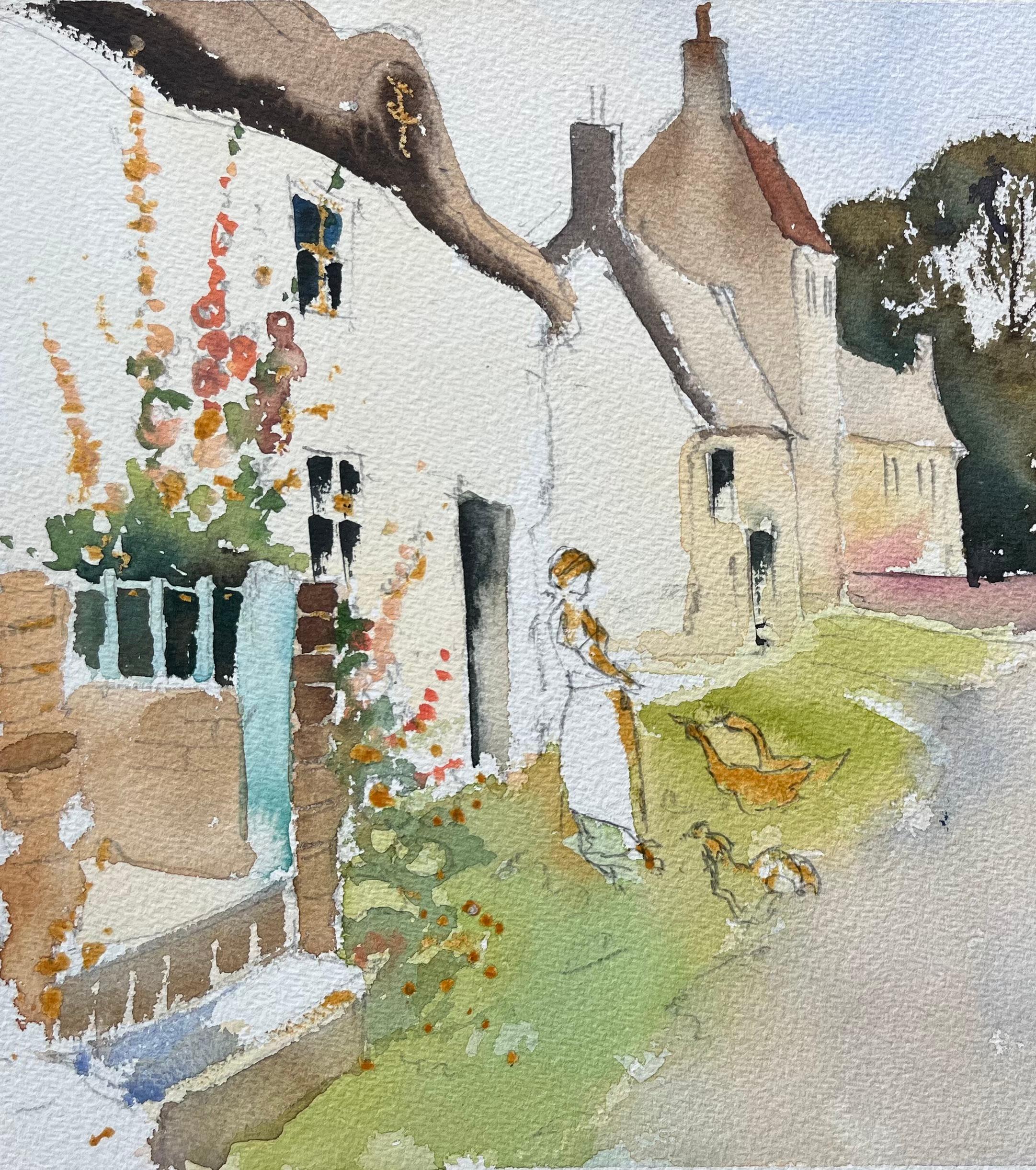 Titre : Aquarelle impressionniste britannique d'un sentier de village avec un chalet et des personnages
par Anthony Avery (britannique 1946-2023)
Aquarelle originale sur papier d'artiste, non encadrée
Dimensions : 11 x 15.25 pouces (hauteur x
