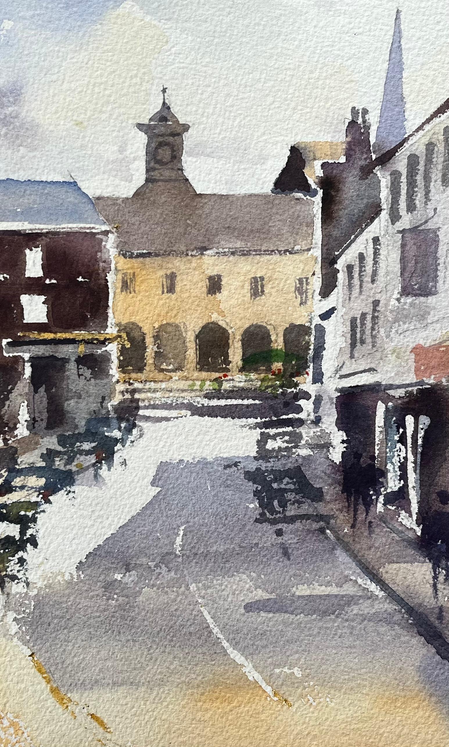 Title: British Impressionist Watercolor of Village Street Leading to the Town Hall
by Anthony Avery (British 1946-2023)
Original watercolor on artists paper, unframed
Dimensions: 11.25 x 15.25 inches (Height x Width)
Condition: Good, with some minor