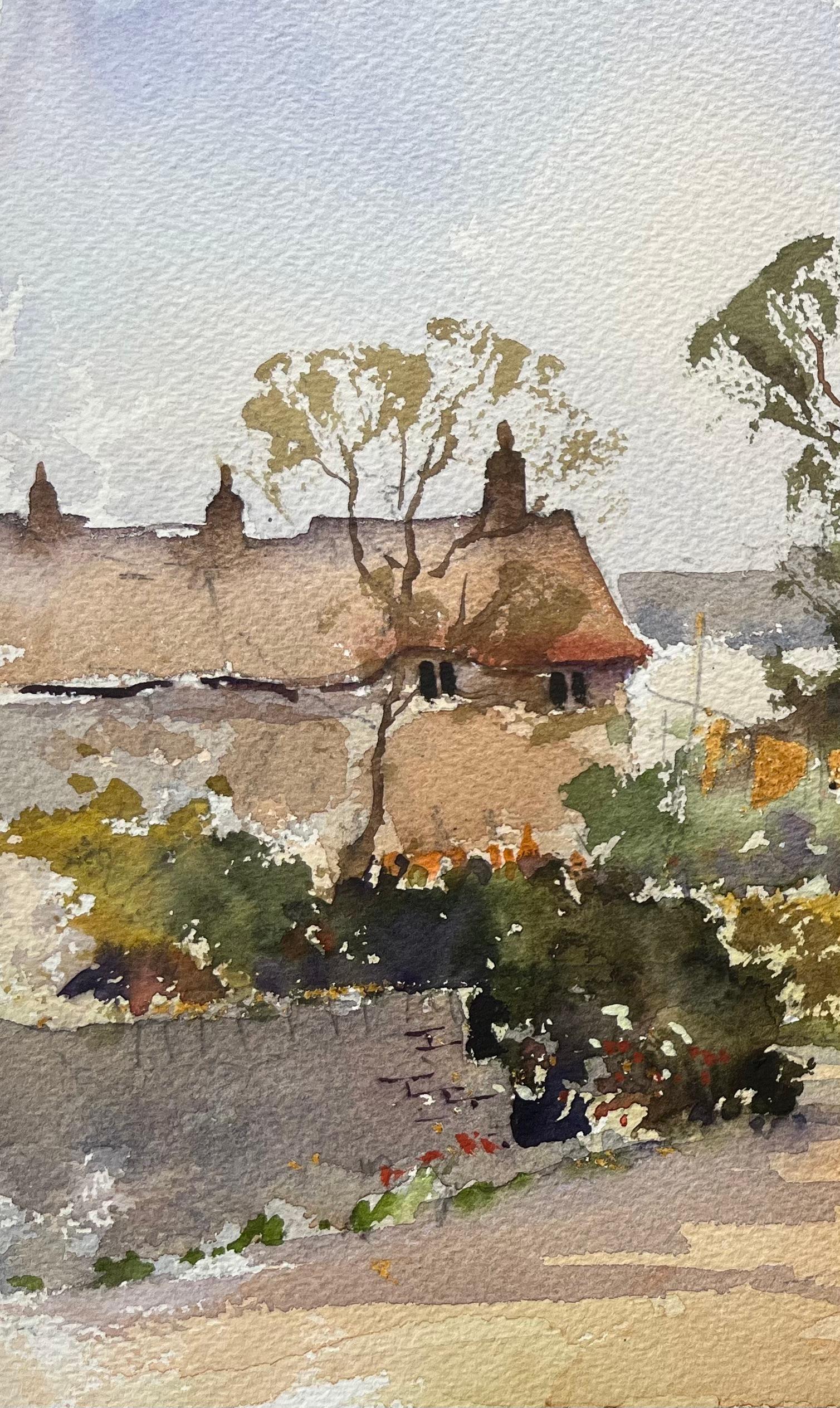 Titre : Aquarelle impressionniste britannique d'une promenade dans un village au bord de la rivière avec des oies
par Anthony Avery (britannique 1946-2023)
Aquarelle originale sur papier d'artiste, non encadrée
Dimensions : 11 x 15 pouces (hauteur x