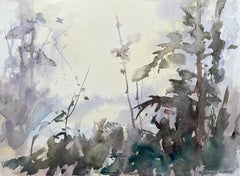 British Impressionist Watercolor of Woodland Foliage at Dusk