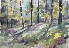 Britischer Impressionist Aquarell von Woodland Licht und Schatten