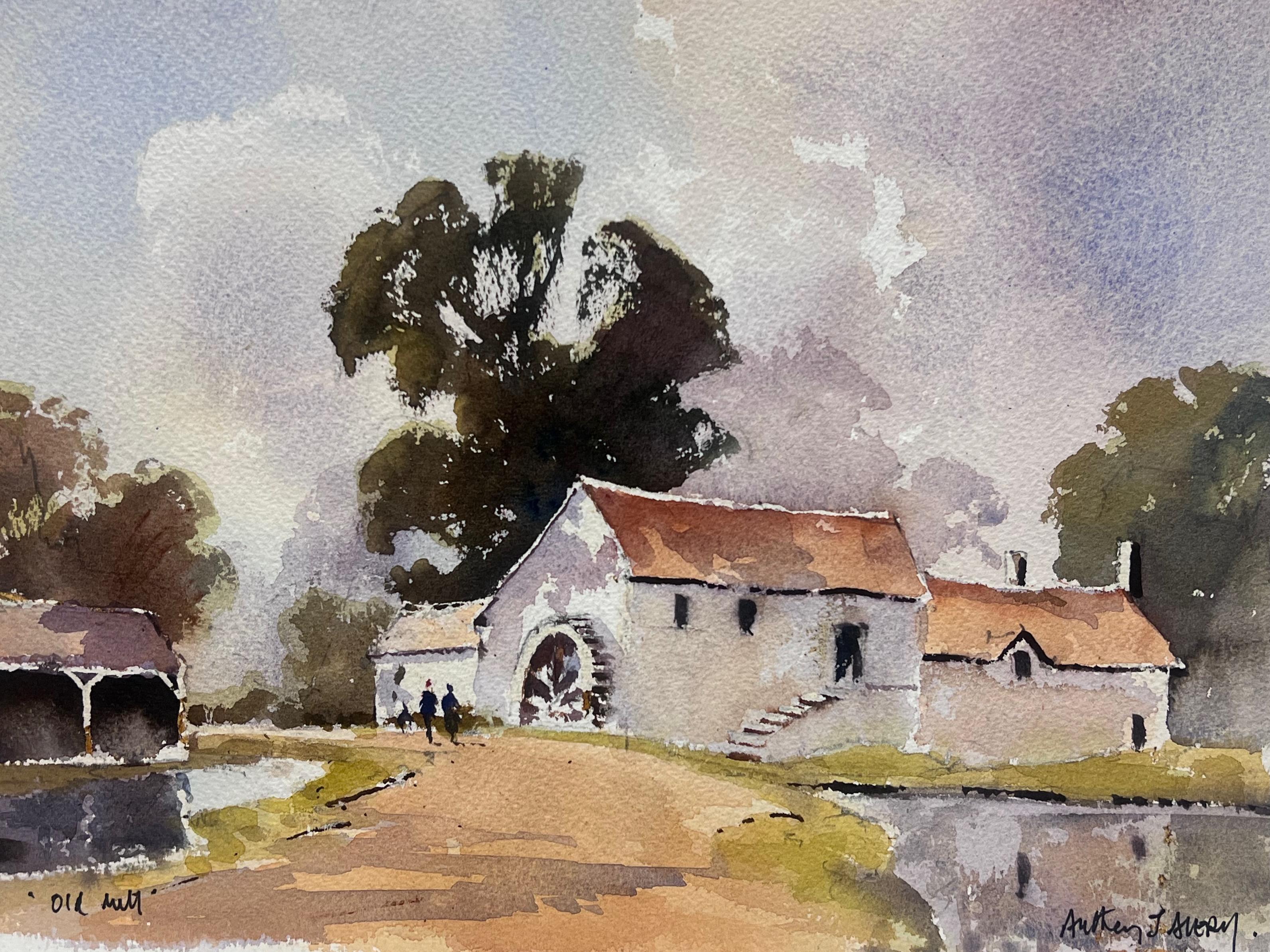 Britisch-impressionistisches Aquarell-Aquarell-Aquarell-Wassermühlenhaus Down The Country Track